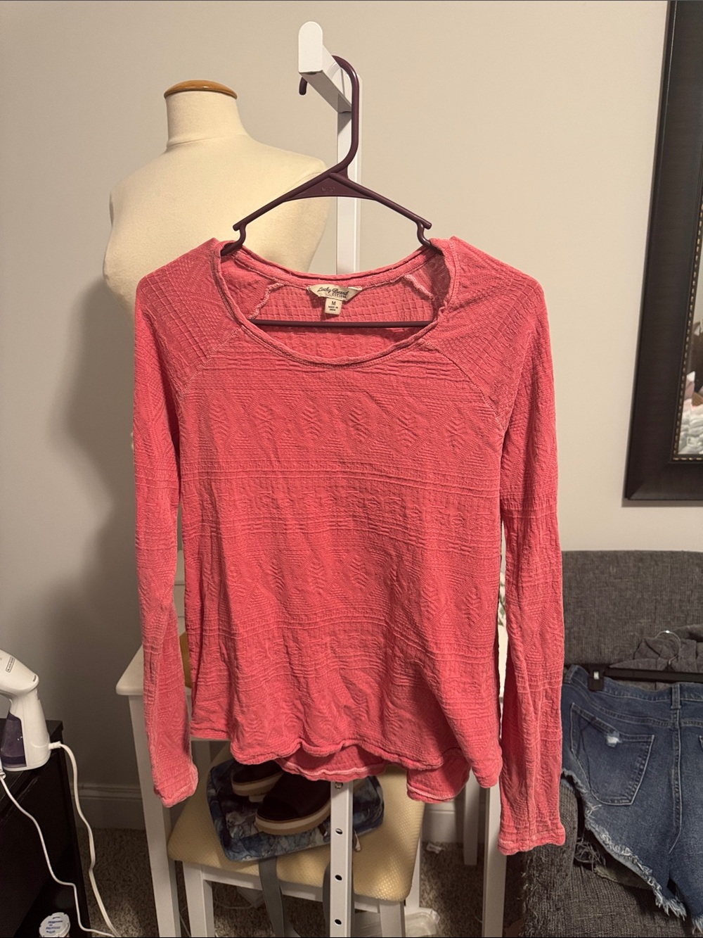 Lucky Brand Women's Long-Sleeve Textured Top - Coral